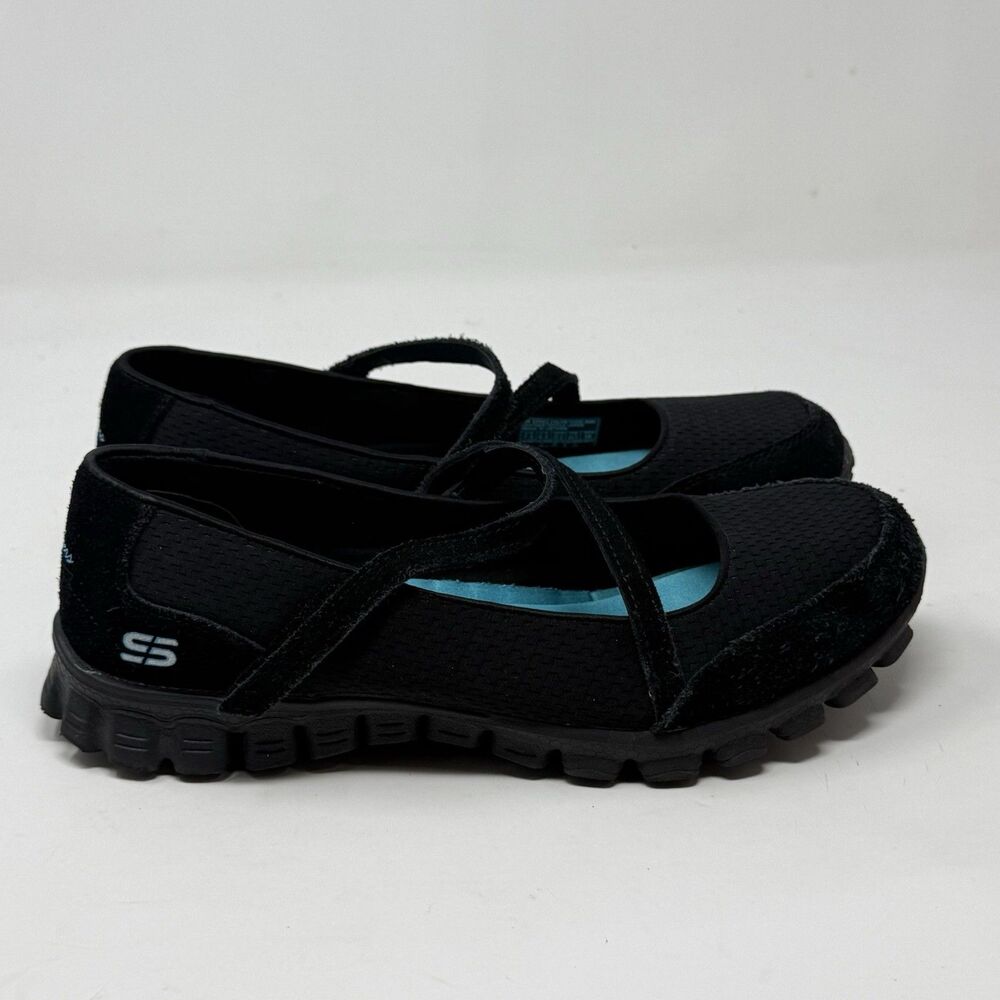 Skechers EZ Flex 2 Mary Jane Shoes Womens 7.5 Black Suede Comfort Casual Flats